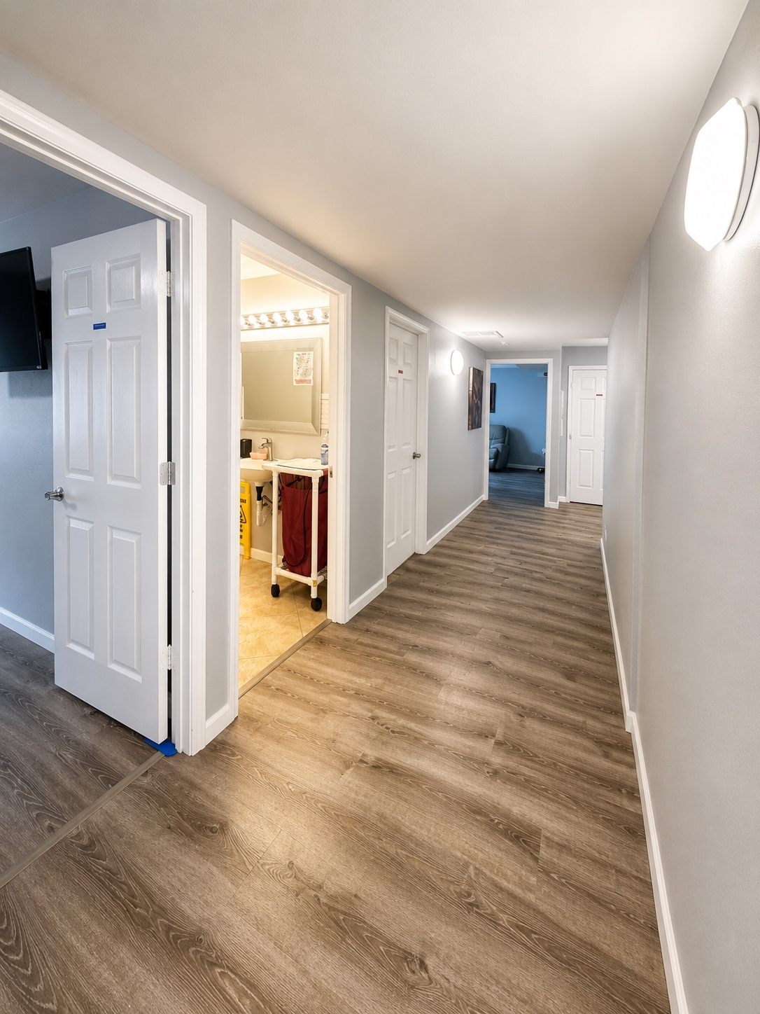 Well-lit accessible hallway inside Life Worth Living Adult Family Home